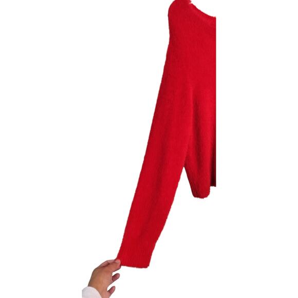 4171) Bar III Red Fuzzy Slightly Cropped Pullover Nylon Sweater Large - Picture 4 of 8